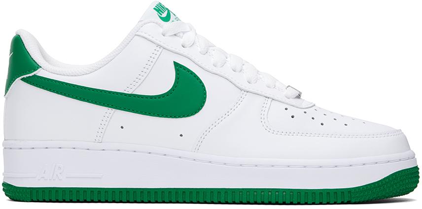 NIKE White & Green Air Force 1 '07 Sneakers