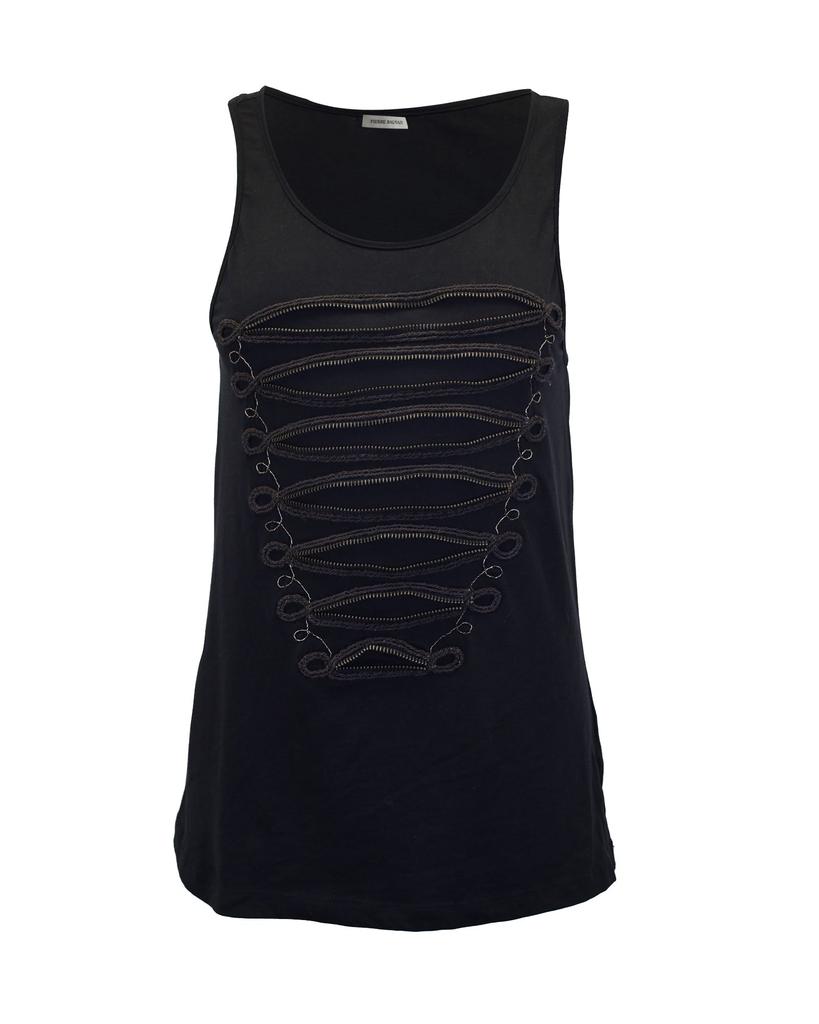 PIERRE BALMAIN Zip Detail Tank Top in Black Cotton