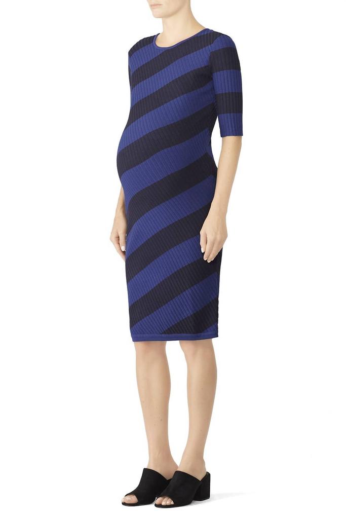 A Pea in the Pod Rib Knit Maternity Dress In Blue