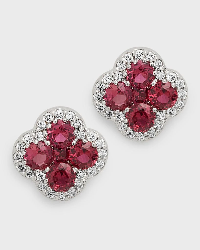 Neiman Marcus Diamonds 18K Ruby and Diamond Flower Stud Earrings, 1.60tcw, 0.4"L / 0.4"W