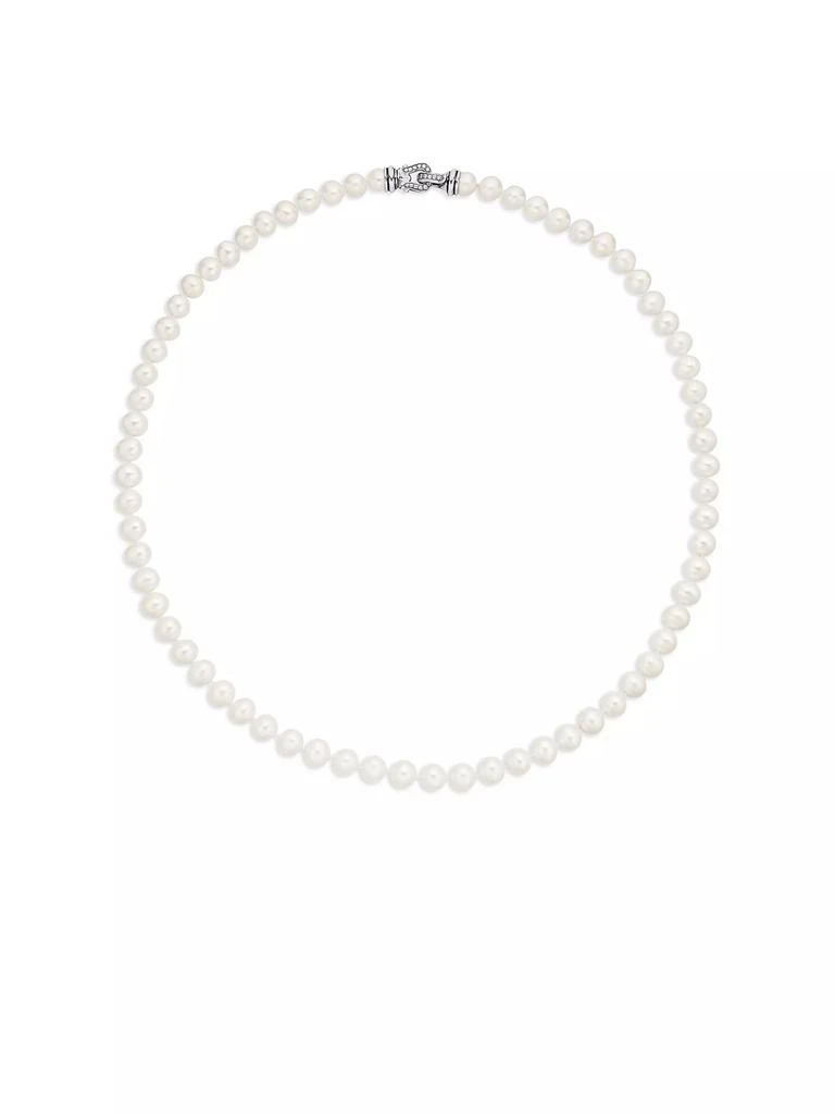 David Yurman Sterling Silver & White Cultured Freshwater Pearl Necklace With Diamonds 3
