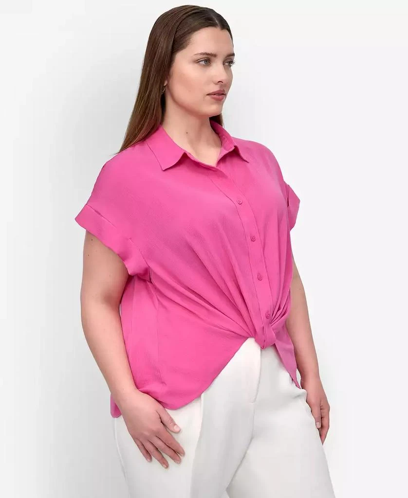 DKNY Plus Size Collared Twist-Hem Shirt 4
