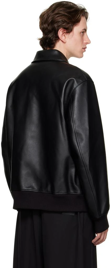 Y-3 Black Collared Faux-Leather Bomber Jacket 3