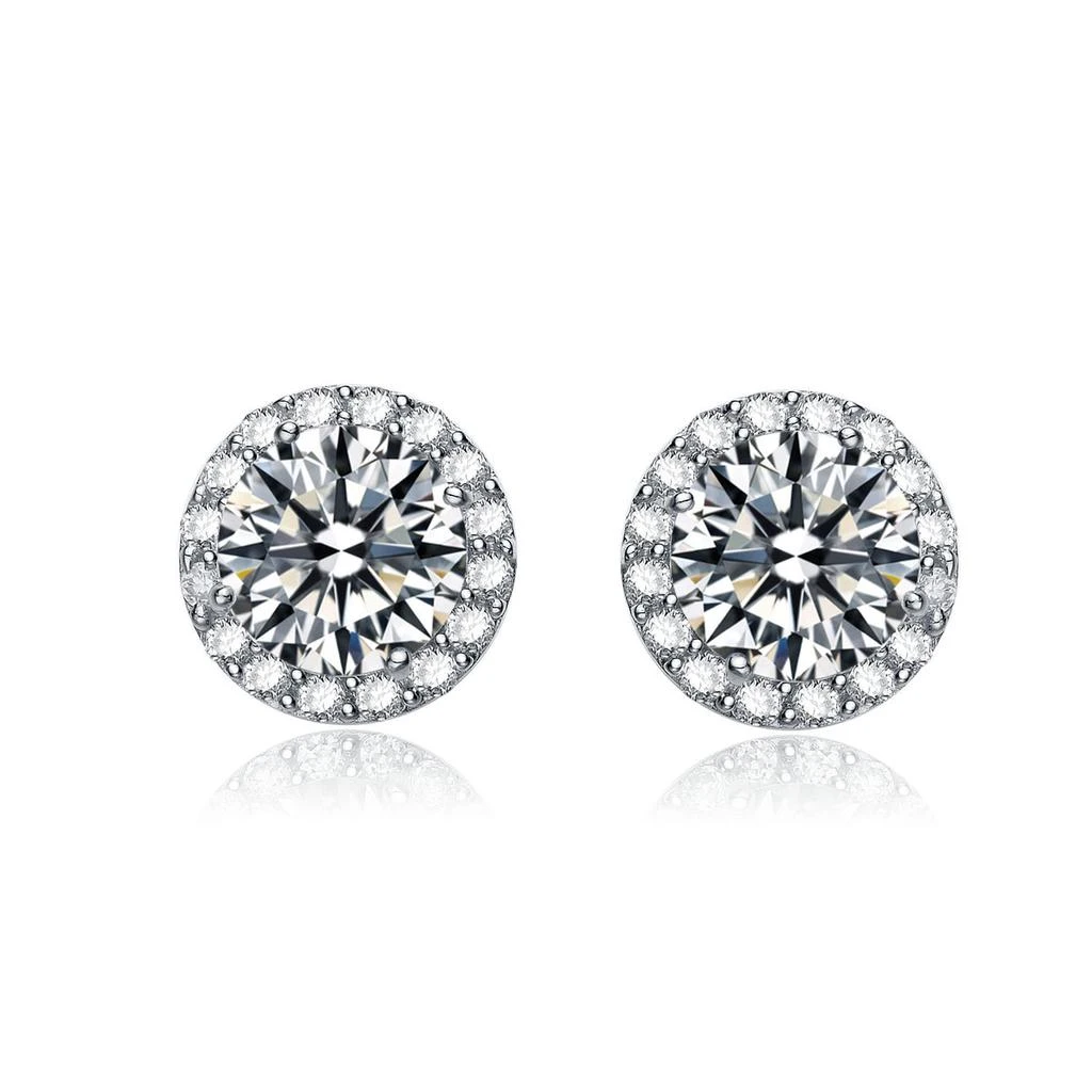 Genevive GENEVIVE Sterling Silver Cubic Zirconia Round Stud Earrings