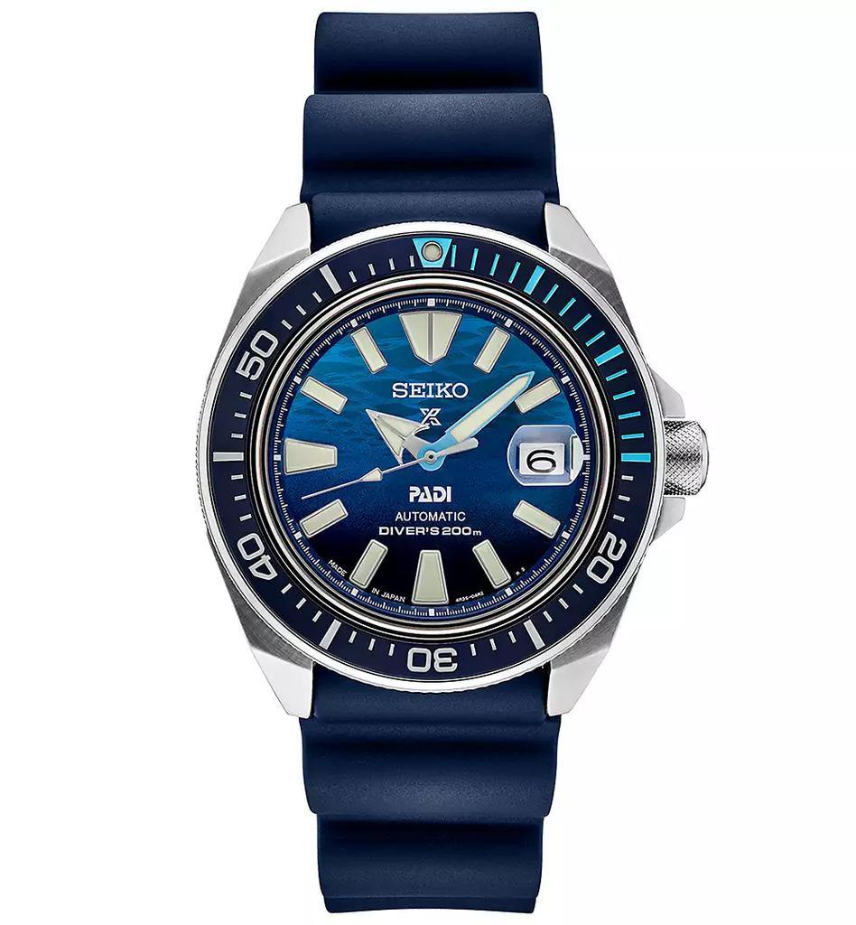 Seiko Men's Automatic Prospex PADI Special Edition Blue Silicone Strap Watch 45mm