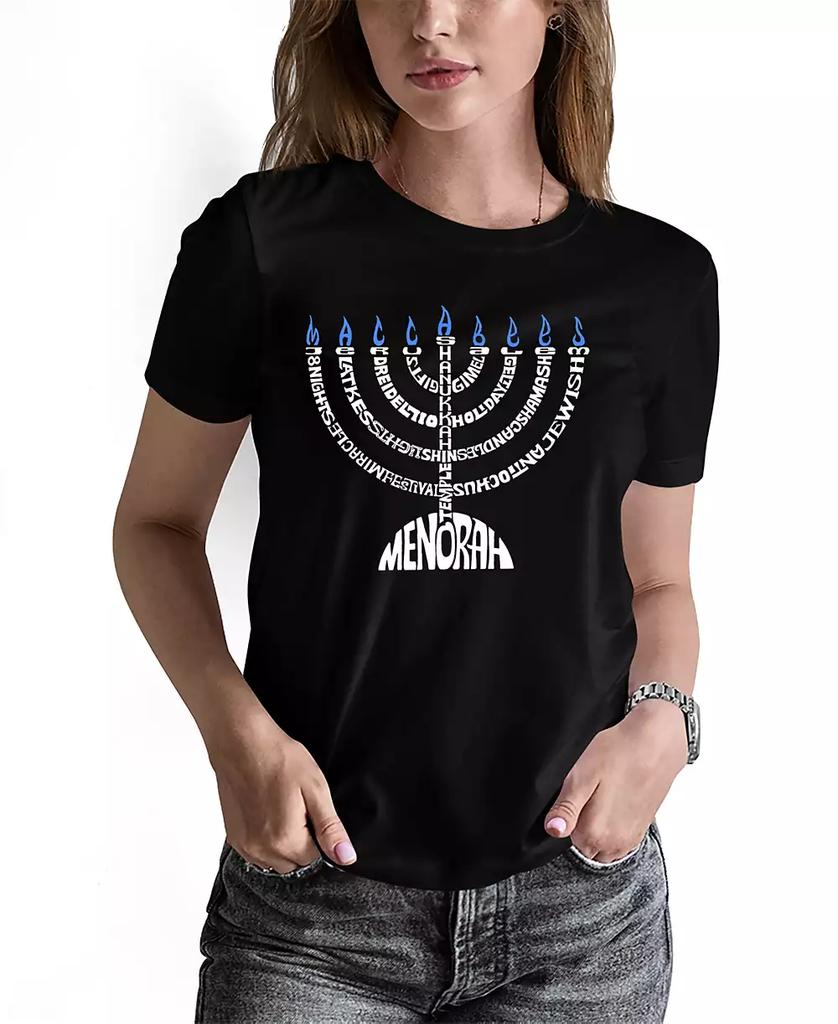 LA Pop Art Women's Menorah Word Art Crew Neck T-Shirt