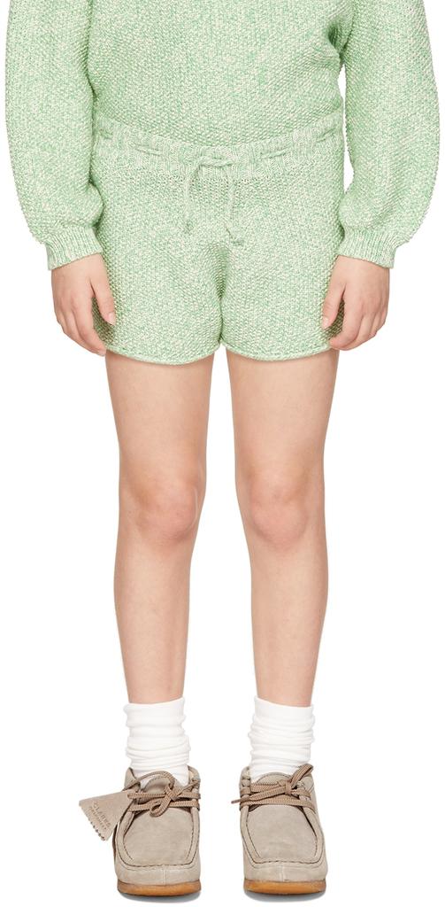 Misha & Puff Kids Green & Off-White Cottonseed Shorts