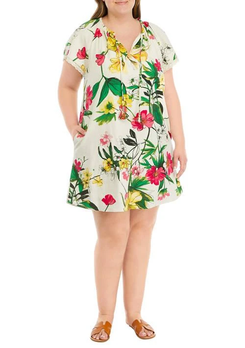 Cupio Plus Size Printed Tie Neck Dress 1