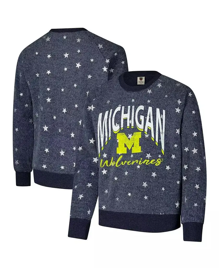 Wes & Willy Big Boys and Girls Navy Michigan Wolverines Shimmer Star Reverse Fleece Raglan Pullover Sweatshirt