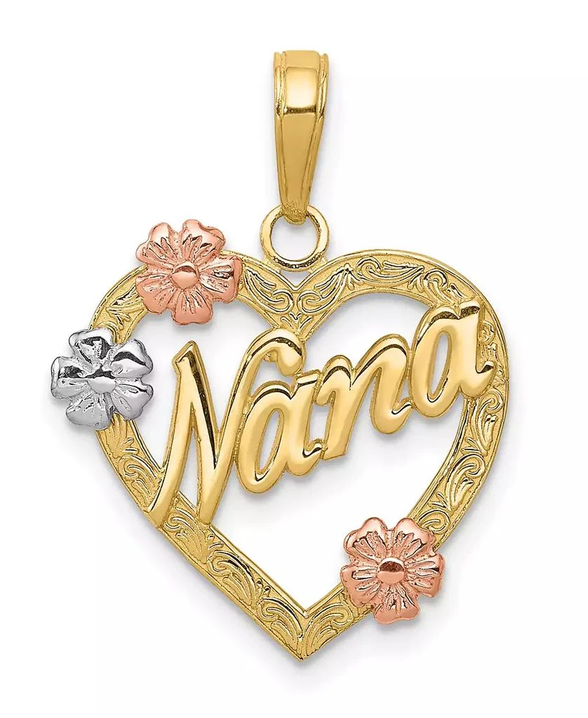Macy
s Nana Heart and Flowers Pendant in 14k White, Yellow and Rose Gold