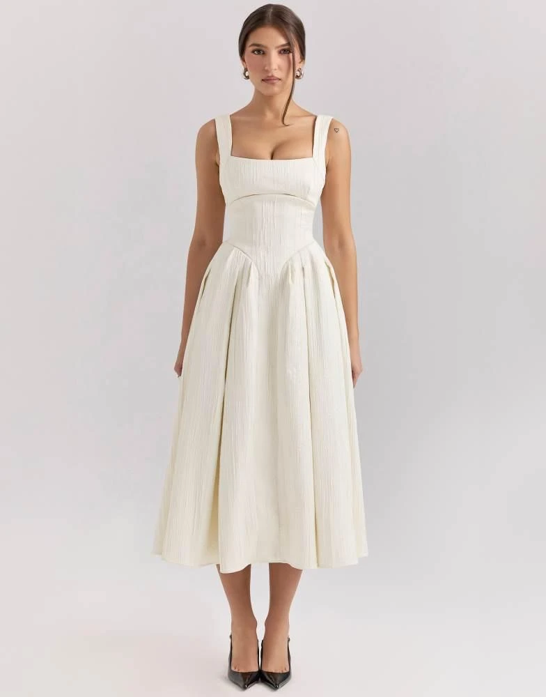 ivory cotton wedding dress Ivory Detachable Sleeve High Slit A-Line Wedding Dress with Appliques, Diamond White / 24