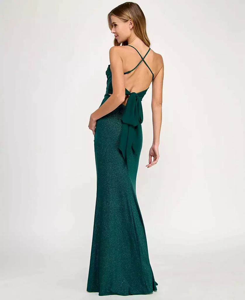 City Studios Juniors' Glittered Drape-Neck Gown 2