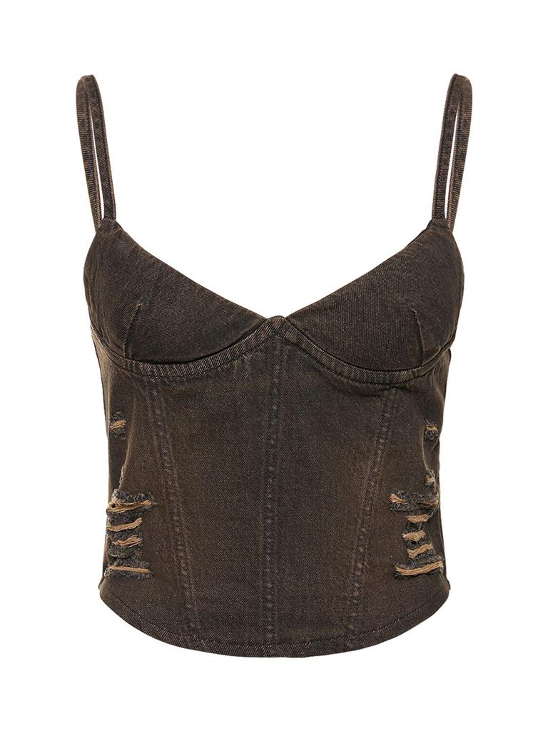 MIAOU Kiko Cotton Denim Corset Top