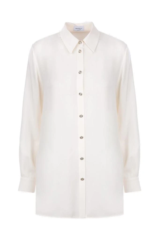 Salvatore Ferragamo Ferragamo Pleated Collared Button-Up Shirt from Cettire