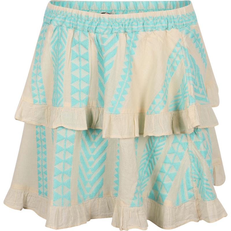Devotion Pack of 3 geometric print ruffled skirt in off white turquoise green pink and yellow