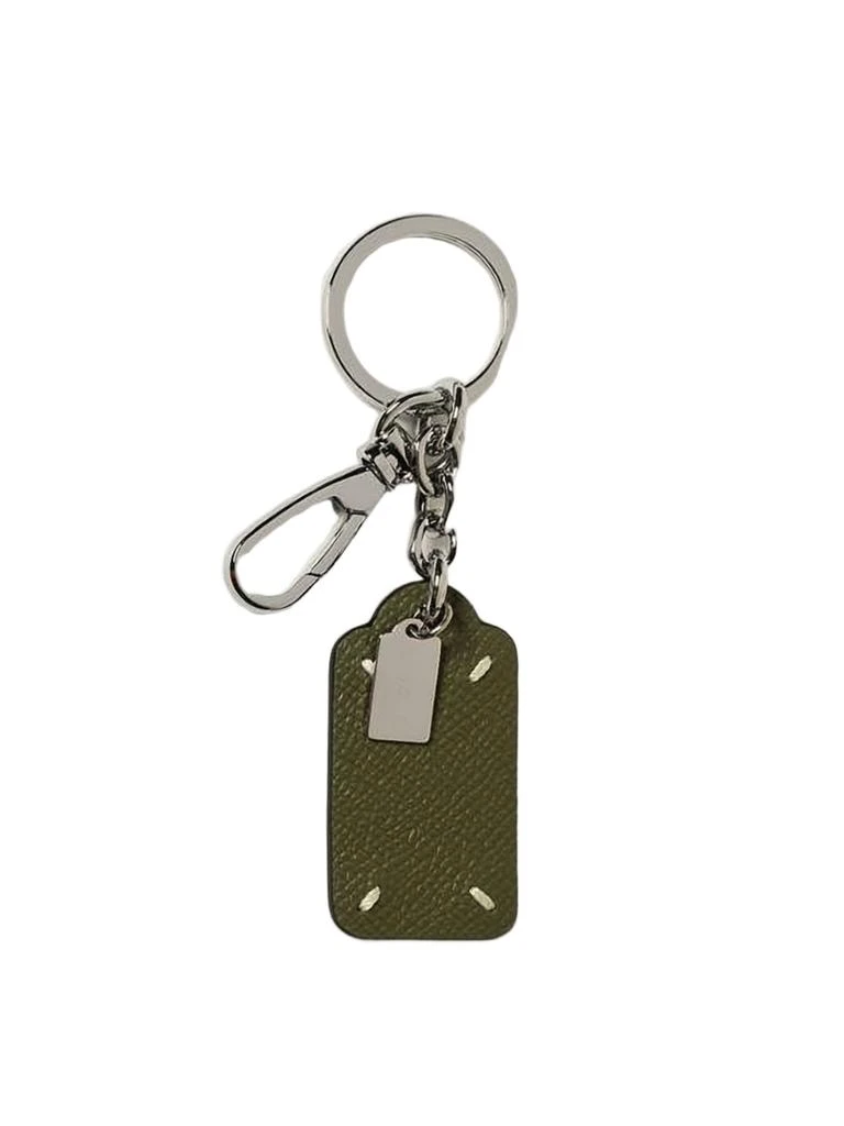MAISON MARGIELA Rectangular Green Leather Tag Keyring with Silver Chain