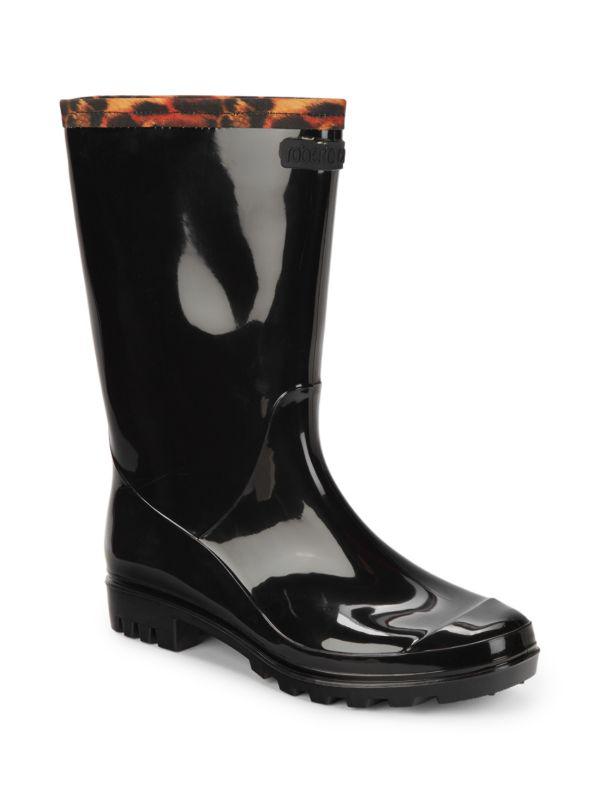 Roberto Cavalli Faux Leather Mid Calf Rain Boots