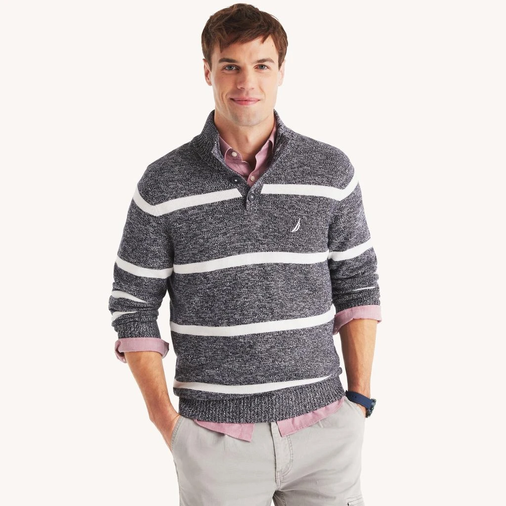 Nautica Mens Striped Mock-Neck Sweater 1