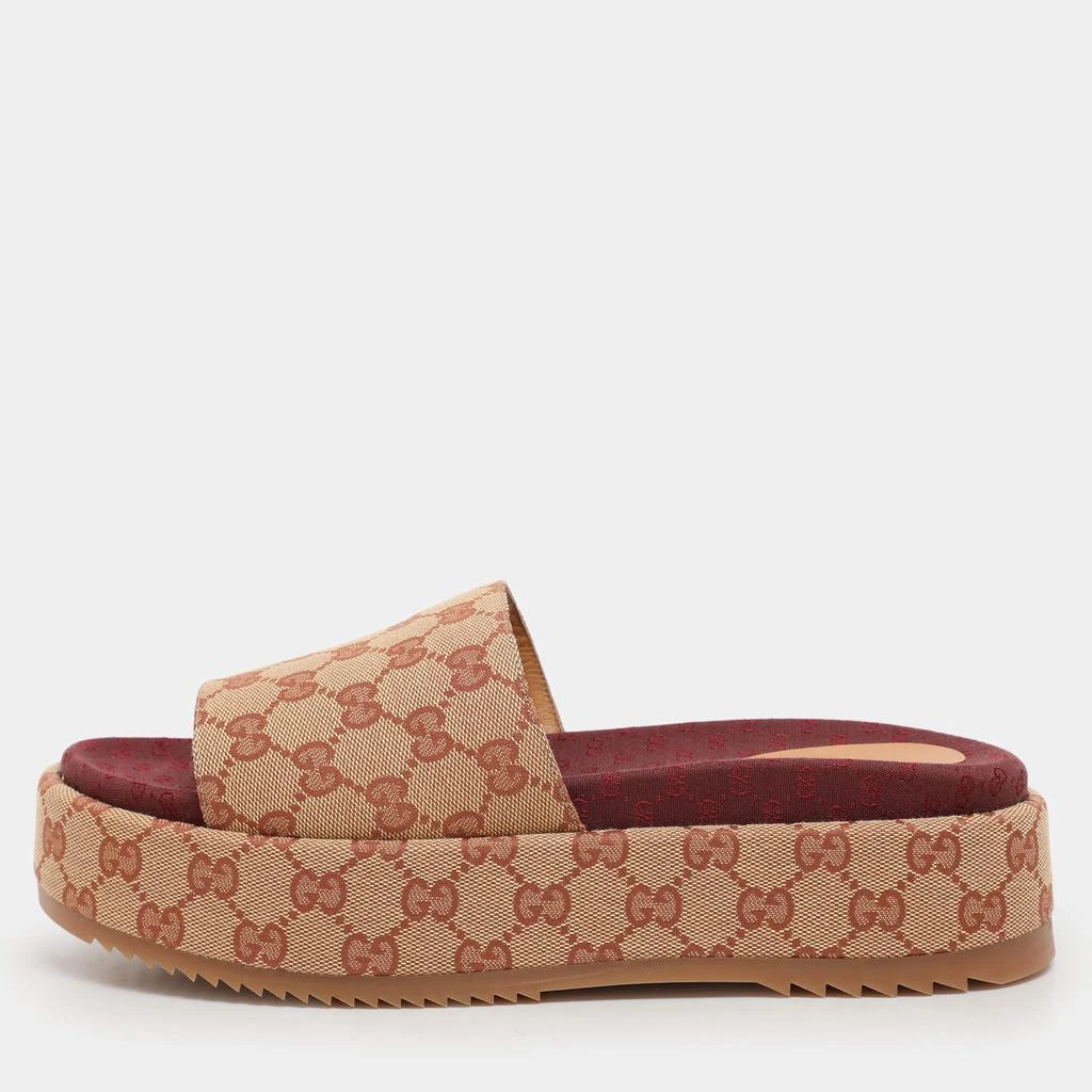Gucci Gucci Brown/Beige GG Canvas Angelina Platform Slide Sandals Size 41 1