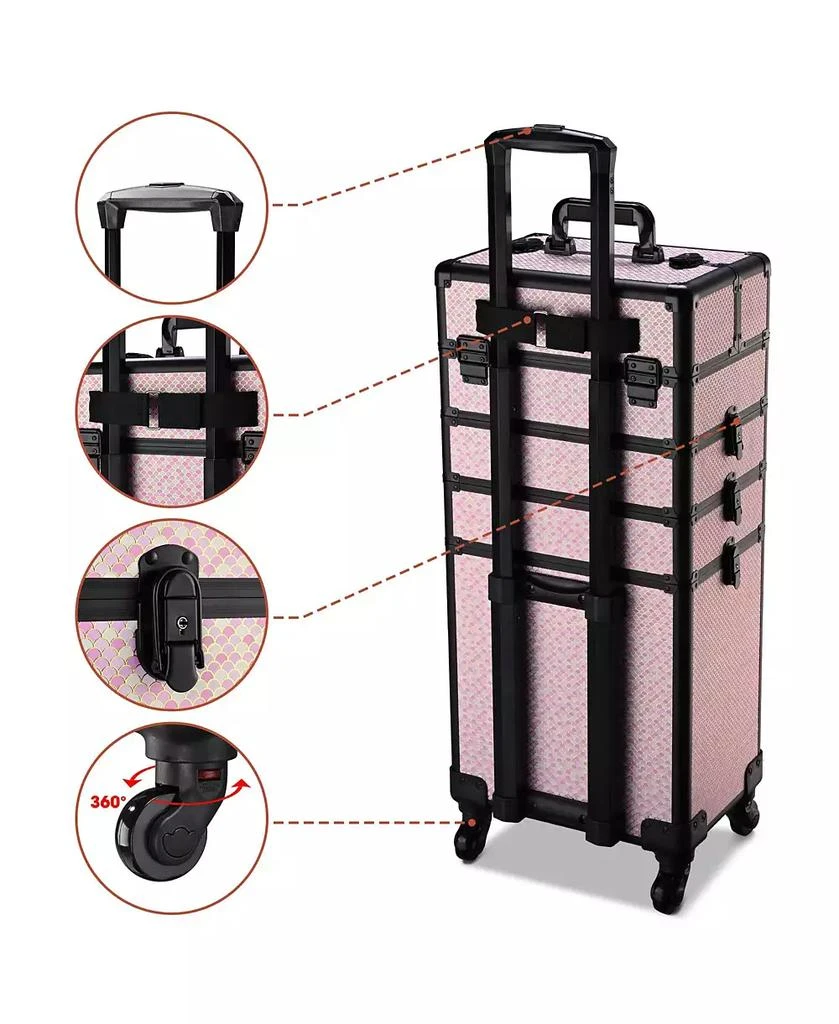 Byootique Large Rolling Makeup Case on Wheels 4in1 Cosmetology Art Deco Bloom 3