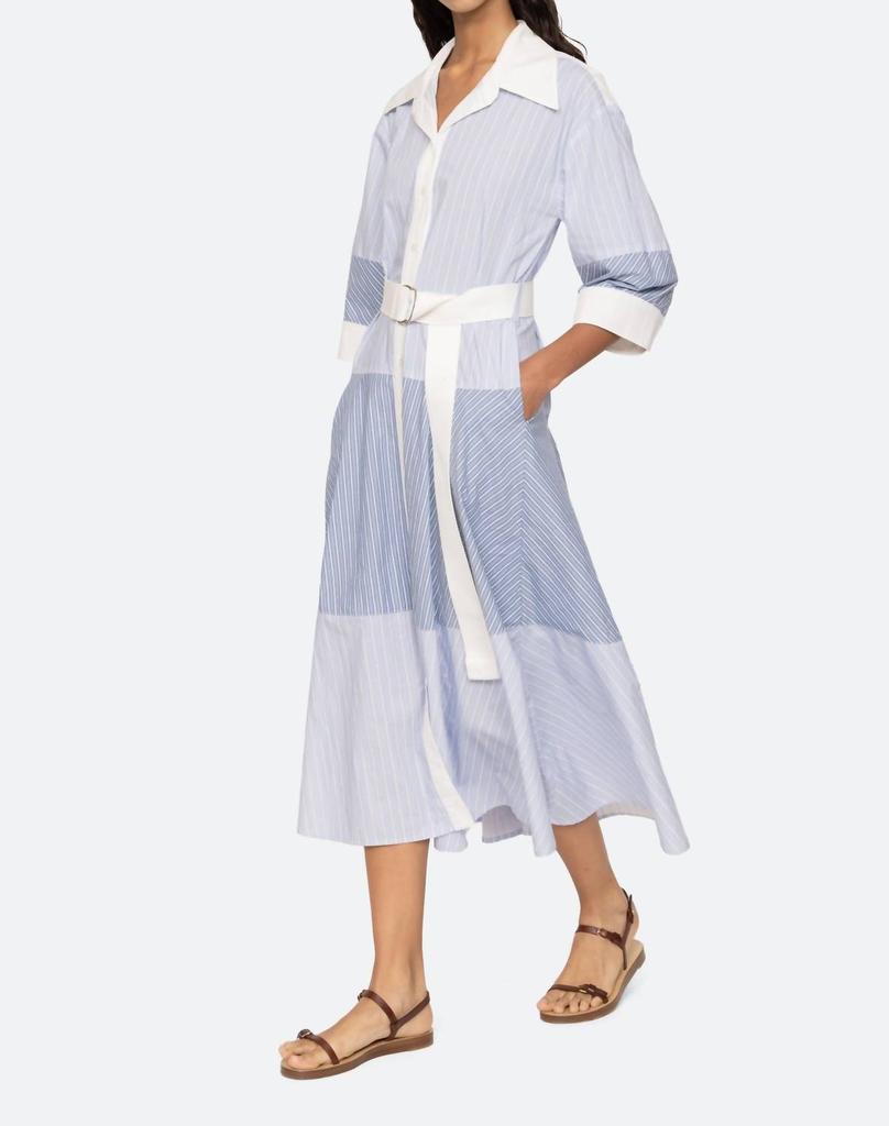 Sea Helmi Striped Shirting Shirt Dress In Blue
