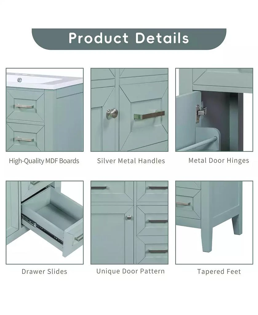 CASAINC Bathroom Vanity Cabinet Base 30-Inch with Drawers, Solid Frame and MDF Board 9