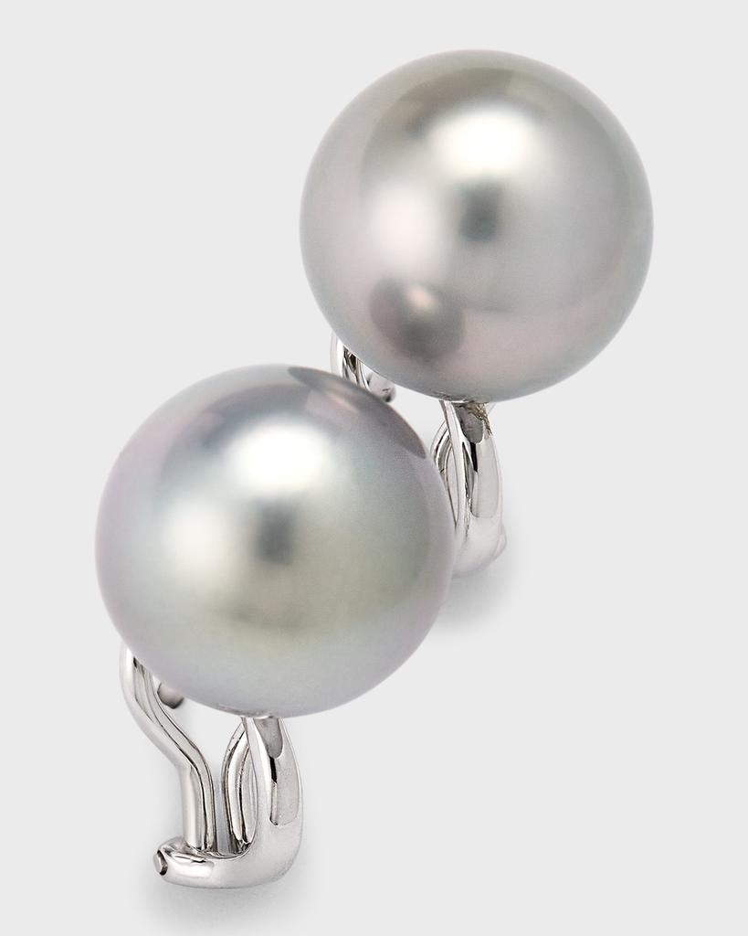 Belpearl 18K White Gold Gray Tahitian Pearl Stud Earrings