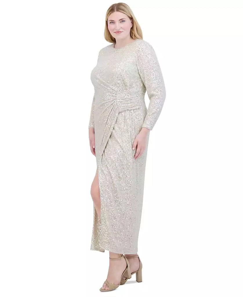 Eliza J Plus Size Boat-Neck Long-Sleeve Sequin Gown 4