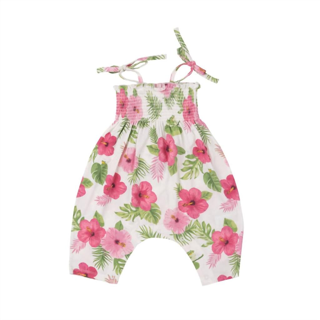 ANGEL DEAR Baby's Tie Strap Smocked Romper In Hibiscus