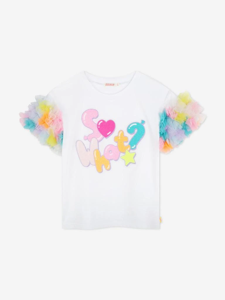 Billieblush Girls So What? Mesh Sleeve T-Shirt in White 1
