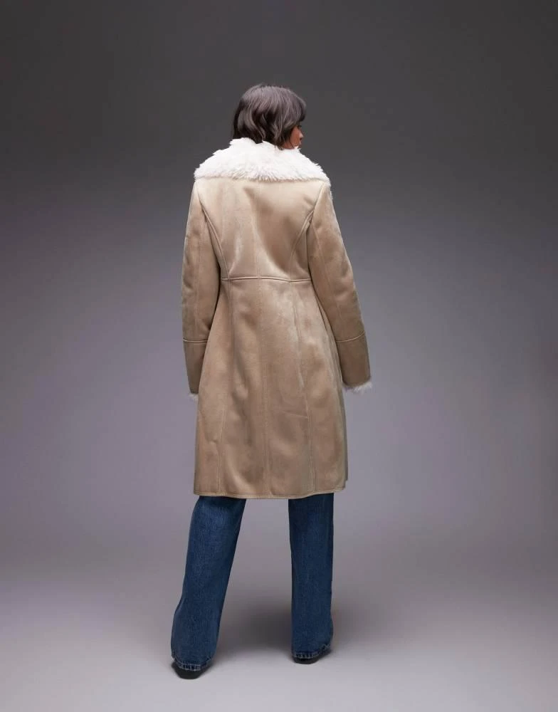 Mango Mango borg lined longline coat in tan 3