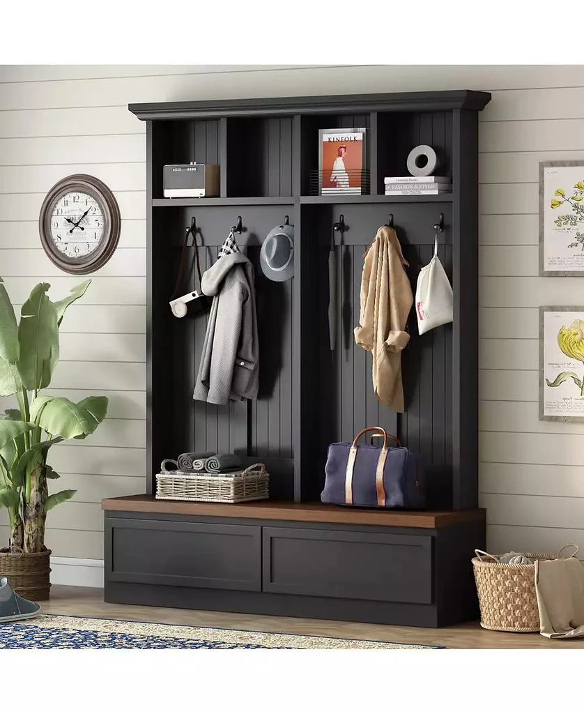 Streamdale Furniture Streamdale Farmhouse 4-in-1 Hall Tree - Mudroom Coat Rack Bench with Drawers, Black 2