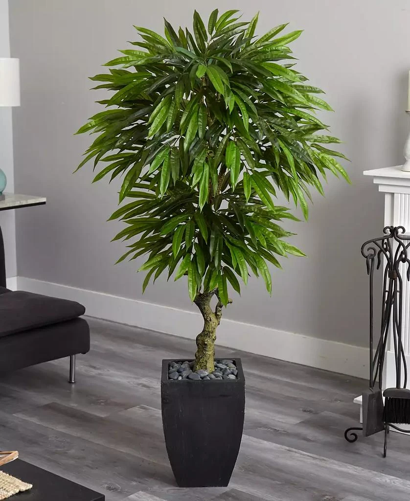 NEARLY NATURAL 5.5' Mango Artificial Tree in Black Wash Planter UV Resistant 4