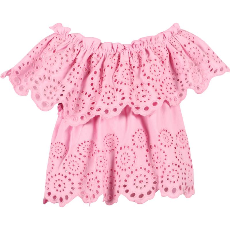 Mayoral Perforated top with ruffle collar in pink