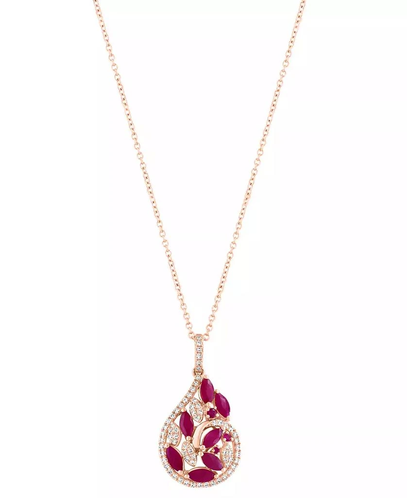 Effy EFFY® Ruby (1-1/8 ct. t.w.) & Diamond (1/4 ct. t.w.) Marquise Teardrop Cluster 18" Pendant Necklace in 14k Rose Gold 3