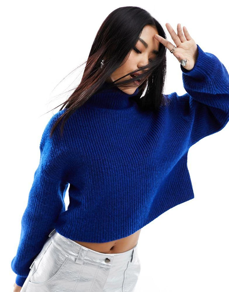 Monki Monki cropped knitted jumper in cobalt blue 1