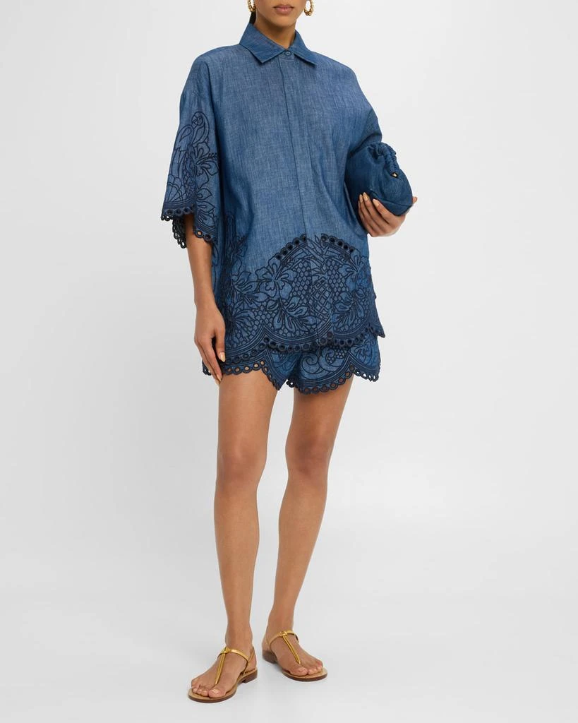 Zimmermann Coco Embroidered Denim Shorts - Dresses & Skirts - Free Shipping  - BeyondStyle