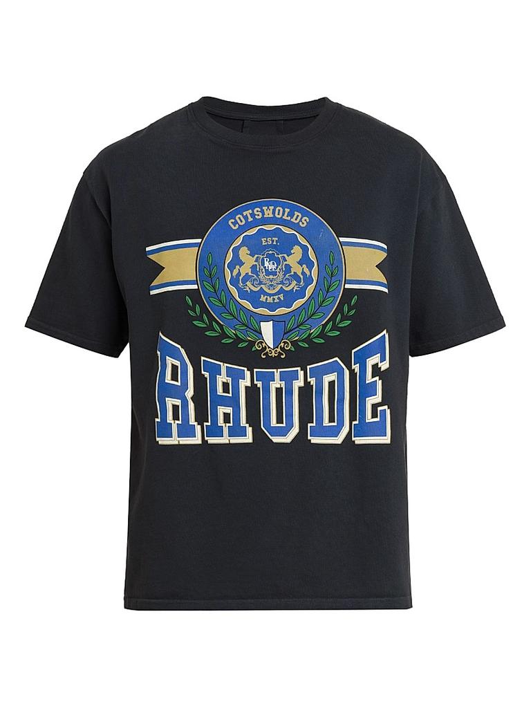 【関税込み】Rhude ブラック 'Rhude' Collegiate Crest Tシャツ Rhude Black Collegiate Crest T-Shirt Rhude