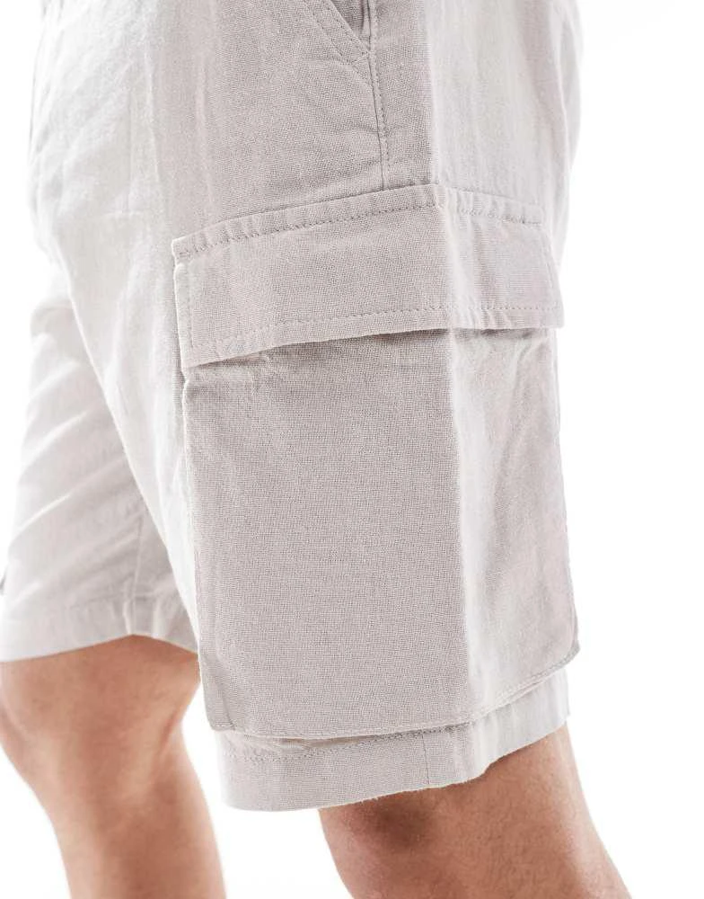 French Connection Mens French Connection cargo pocket linen shorts in stone 3