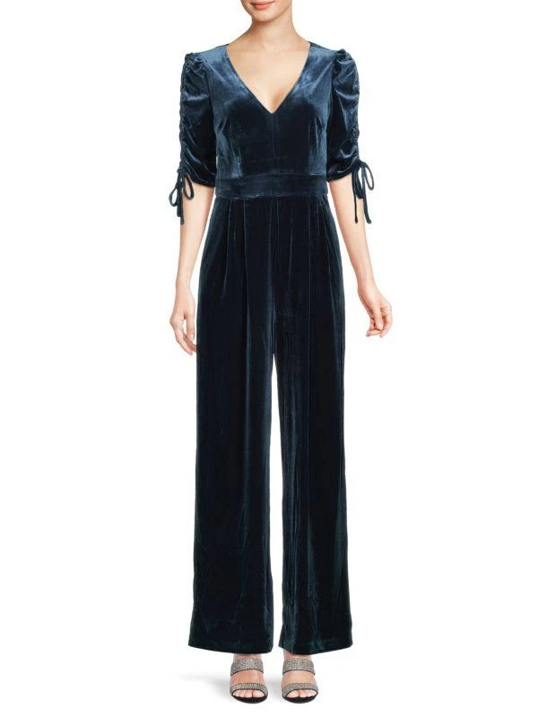 Eliza J Ruched Tie Sleeve Velvet Jumpsuit 1