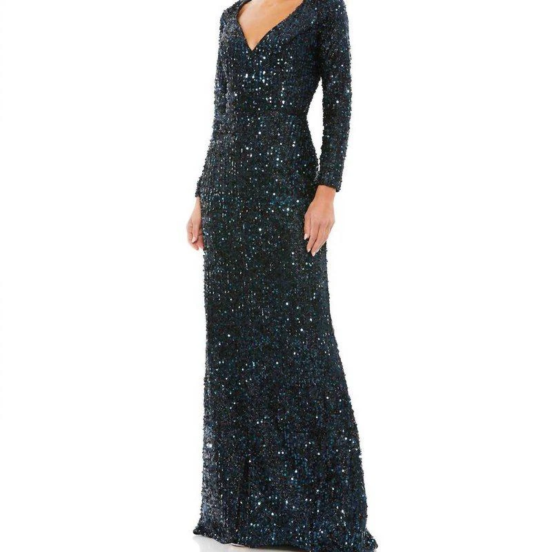Mac Duggal Long Sleeve Sequined Gown 1