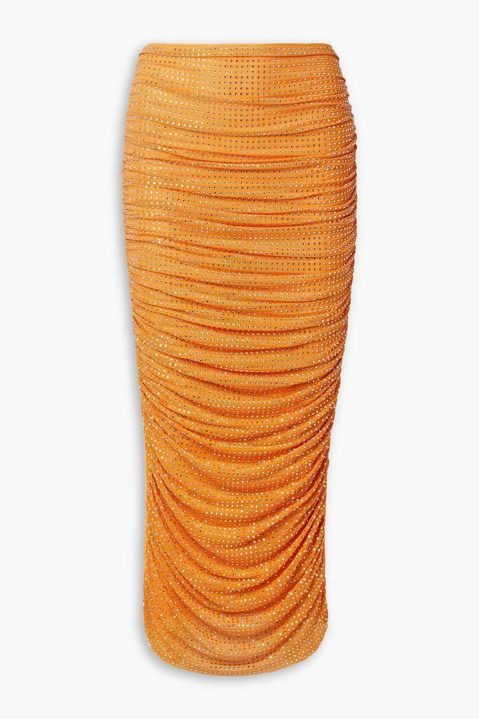 Self Portrait Ruched crystal-embellished mesh midi skirt 1