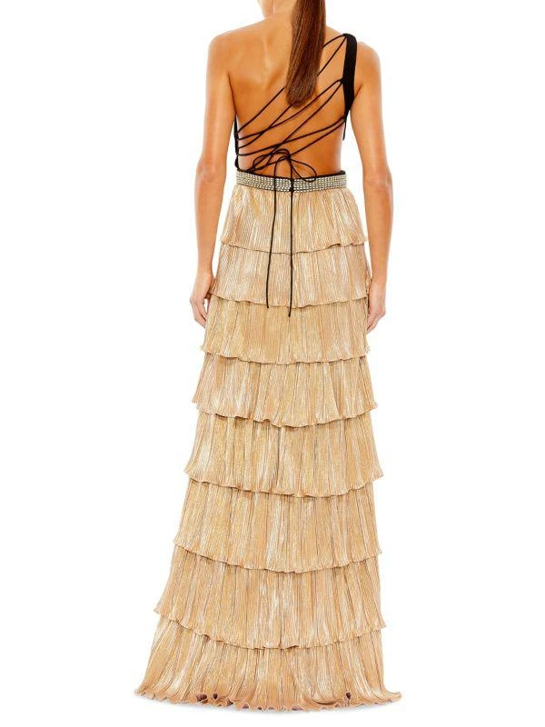 Mac Duggal One Shoulder Tiered Metallic Gown 2