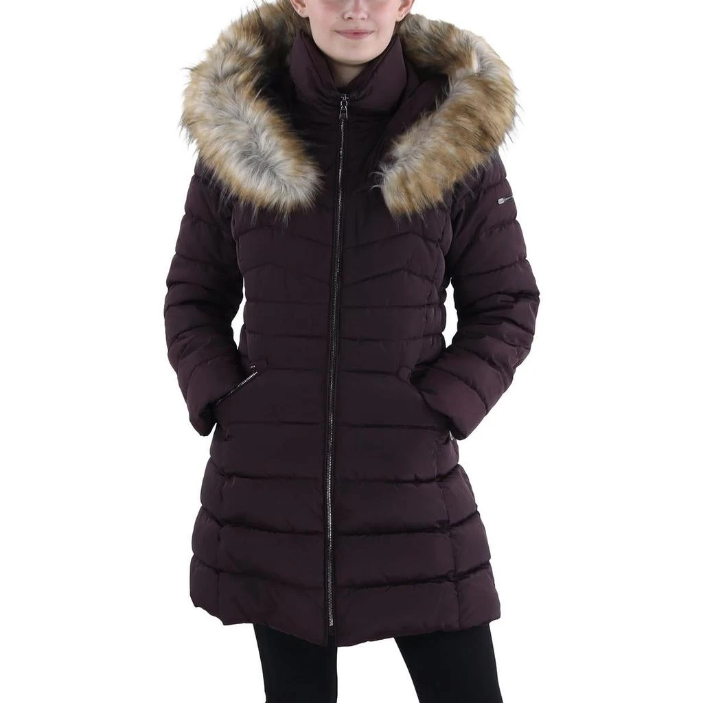 Laundry by Shelli Segal Womens Faux Fur Trim Hooded Puffer Jacket 1