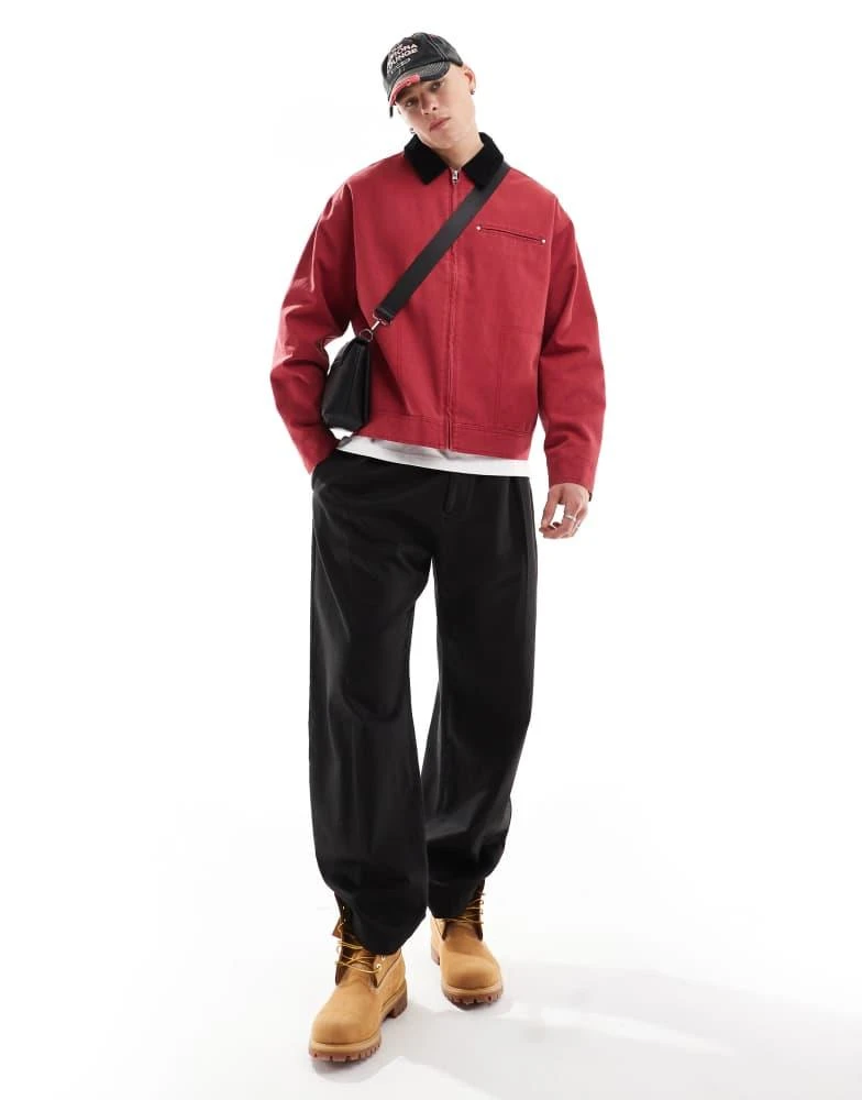 ASOS ASOS DESIGN oversized washed harrington jacket in red 2