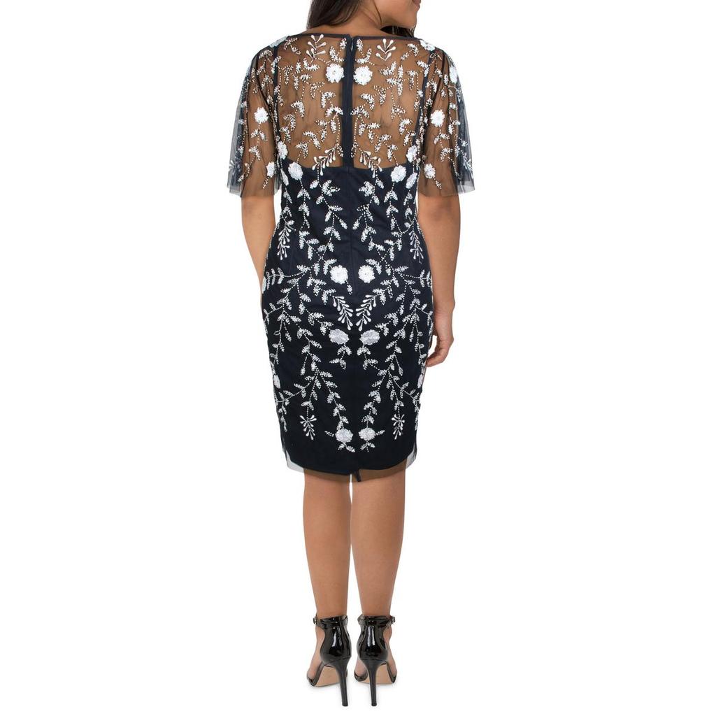 Adrianna Papell Womens Embellished Illusion Cocktail Dress