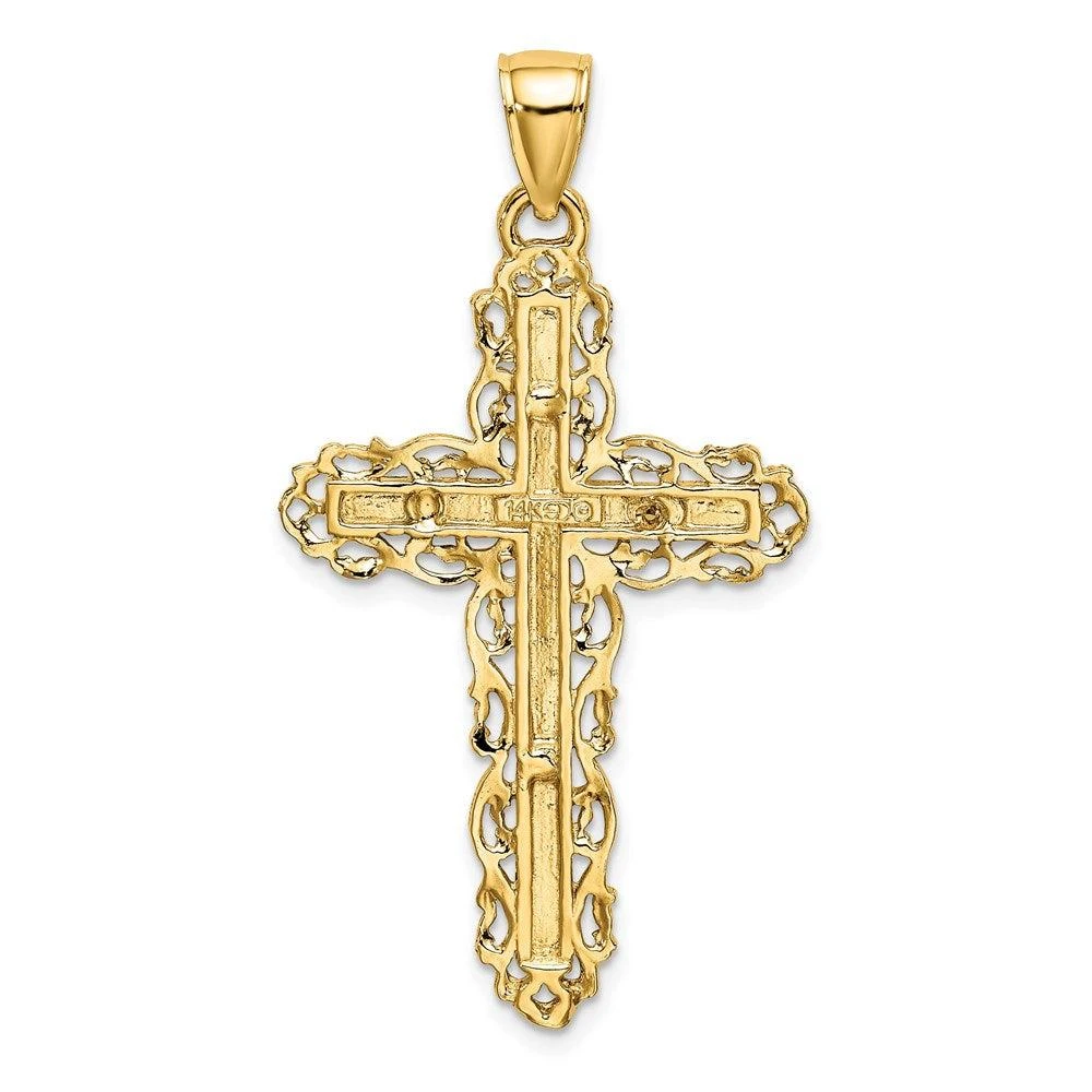 Diamond2Deal 14k Yellow Gold Cross with Lace Trim Charm Pendant 4