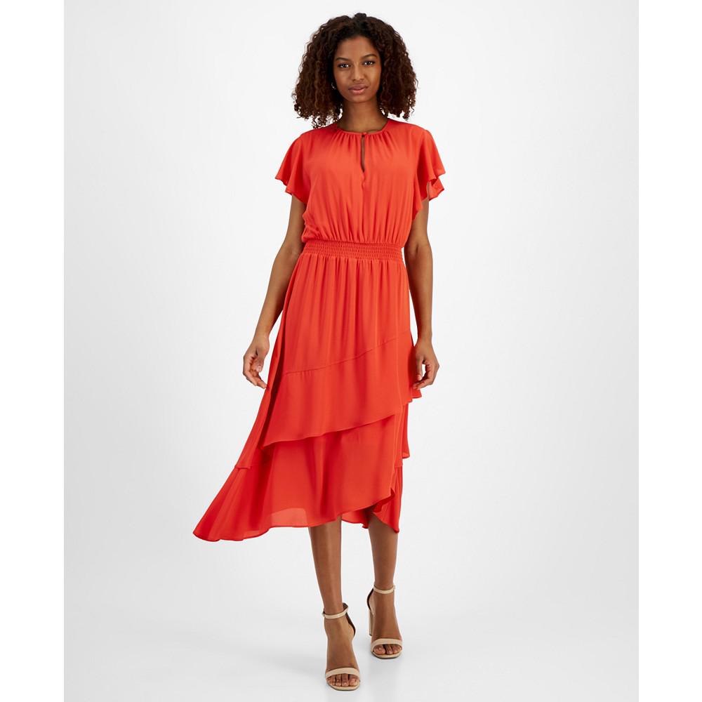 T Tahari T Tahri Women's Flutter-Sleeve Fit & Flare Midi Dress