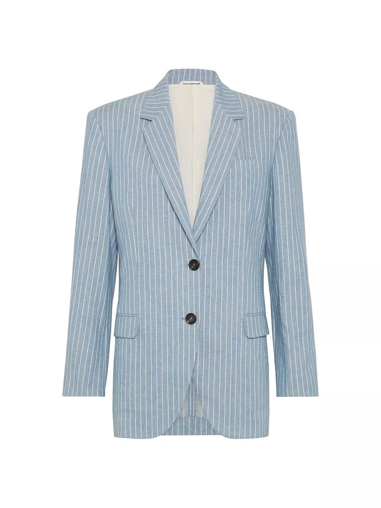 Brunello Cucinelli Linen and Hemp Chalk Stripe Twill Blazer 1