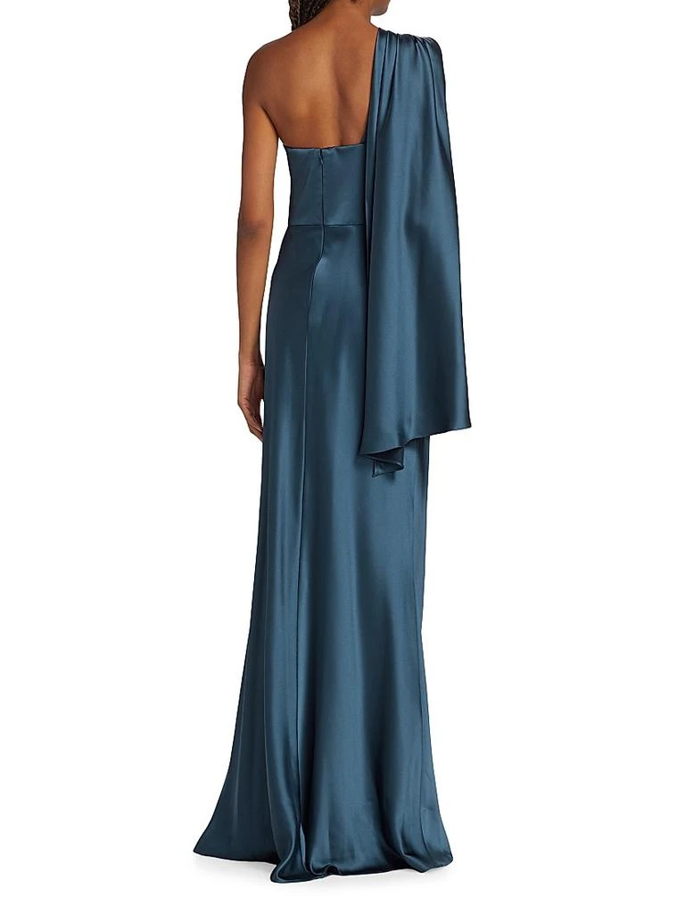 Amsale Satin Draped One-Shoulder Gown 5